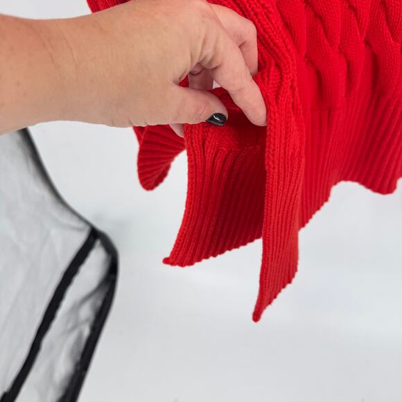 J.Crew Red Cotton Cable Knit Heavy Sweater Size L-XL Side Slit Crewneck Classic - Picture 5 of 10